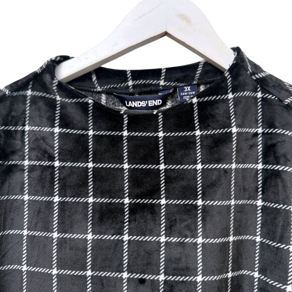 LANDS END Soft Fleece Pullover Plus Size 3X Black Check Velour Womens Top NWOT - Picture 3 of 7